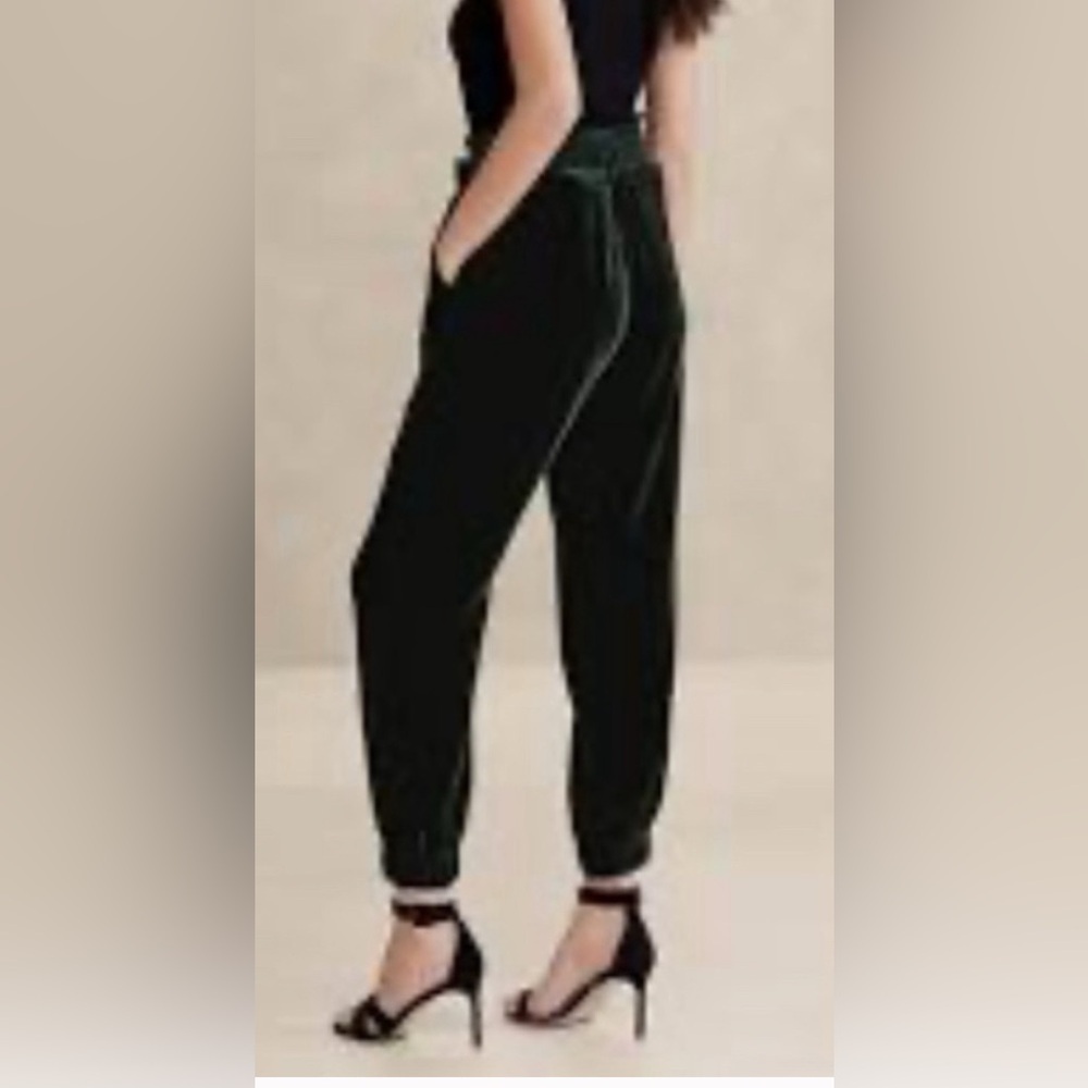 Banana Republic Jogger L Velvet Dark Juniper Green fall festive evening